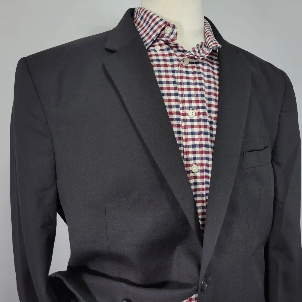 JOS A BANK Men's Sport Coat Blazer Two Button Charcoal‎ Black Wool Size 46R